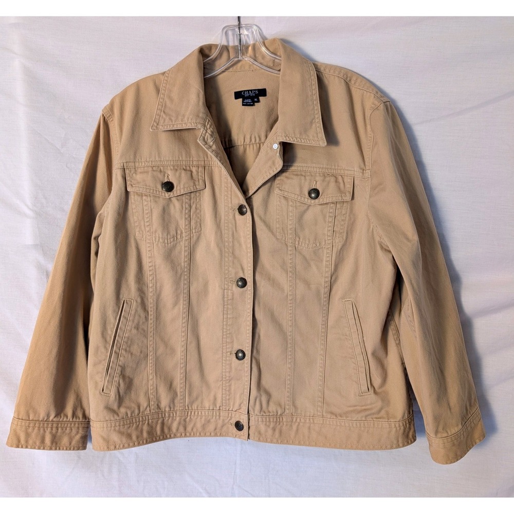 Chaps Women's XL Khaki Trucker Jacket Cotton Western Ranch Style Chore Utility